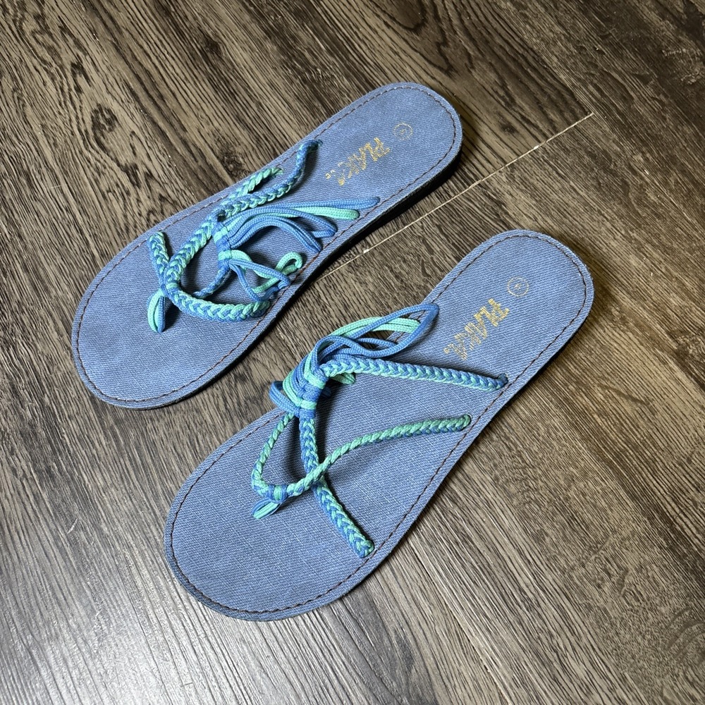 Plaka Oceanside Women's Woven Braided Flip Flop Sandals  Size 8 Blue & Teal